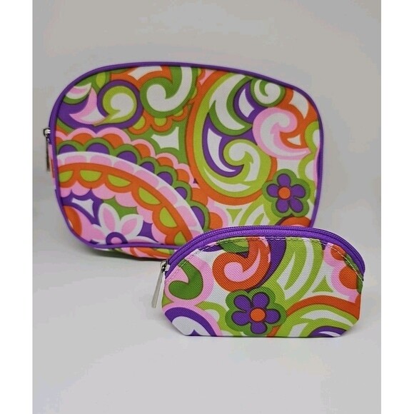 Clinique Colorful Cosmetic Makeup Bag Zipper Pouch 1 Large 1 Small Lot of 2 - Picture 1 of 5
